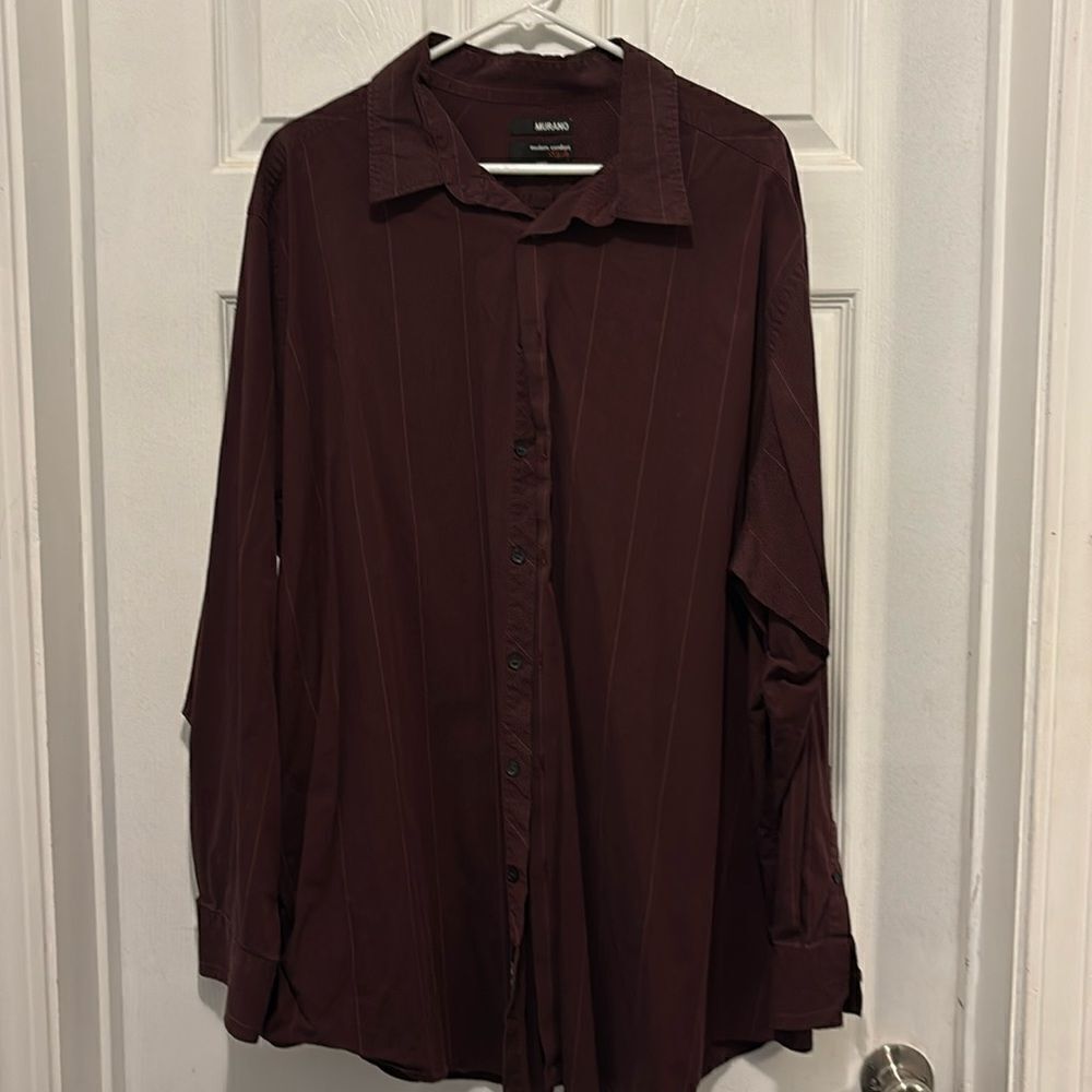 Murano Long Sleeve Mens Large 3XLTall Burgundy Modern Comfort Dress Shirt